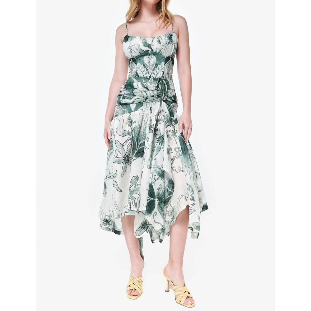 Couper Eres Handkerchief Hem Dress In Green Floral - 4